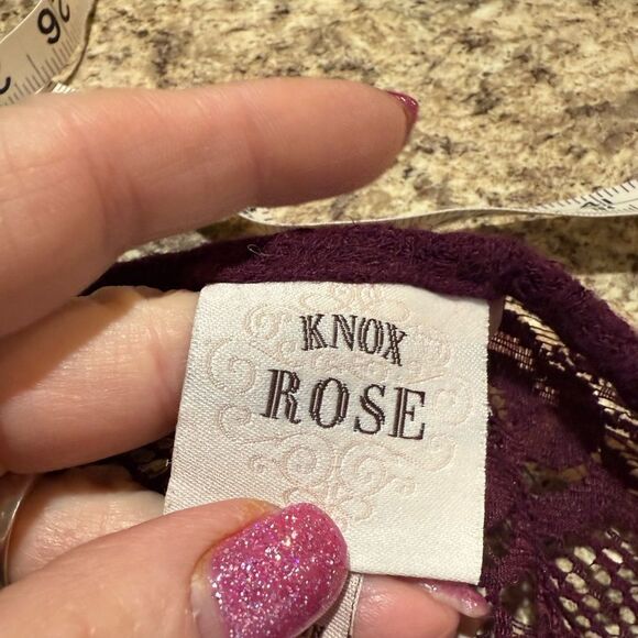 Knox Rose Maroon Thermal Knit Crochet Blouse Medium - Picture 7 of 11